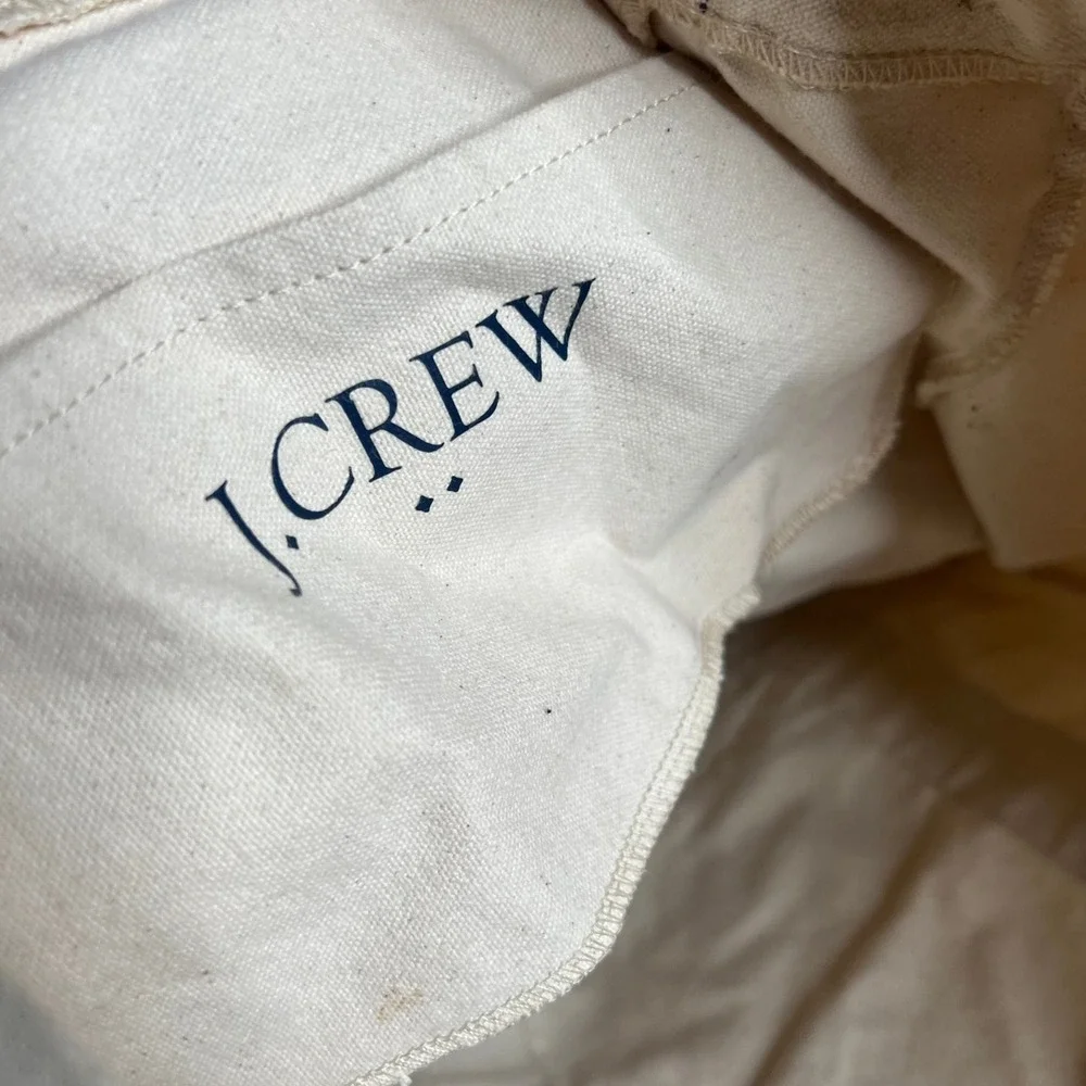 J.Crew Canvas Tote Bag Cream Navy Blue AH604 Large Travel Beach Carryall